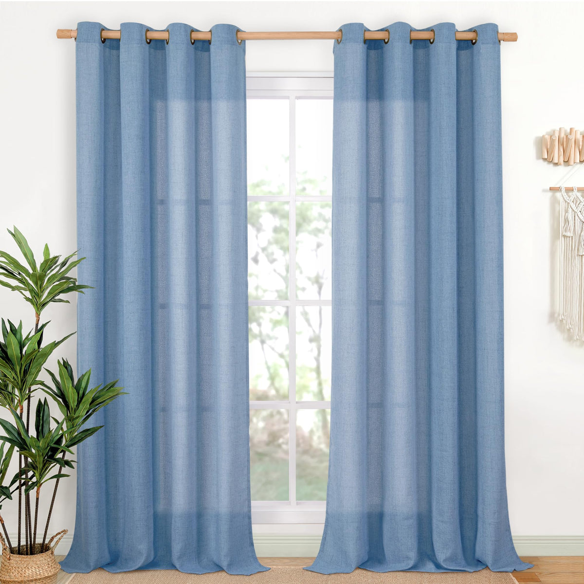 YoungsTex Linen Semi Sheer Curtains 63 Inch Length, Light Filtering Drapes