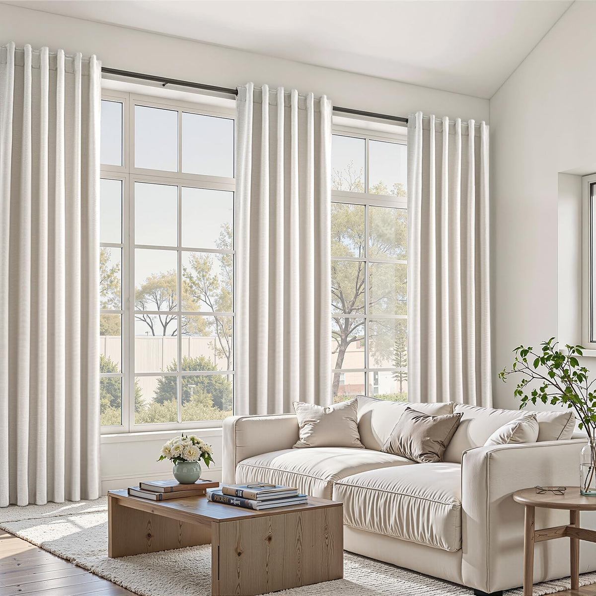 Topfinel Linen Blackout Curtains 96 Inch Long, Boho Farmhouse Ivory Birch Viral Drapes Pinch Pleated Curtains with Hooks for Living Room, Neutral 8 FT Back Tab Bedroom Curtains 52" X 96" 2 Panels