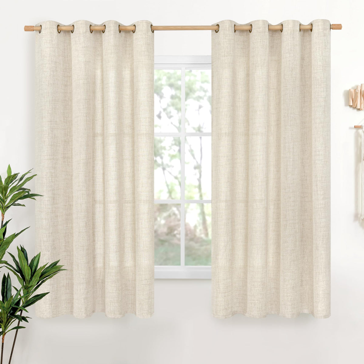 YoungsTex Linen Semi Sheer Curtains 63 Inch Length, Light Filtering Drapes