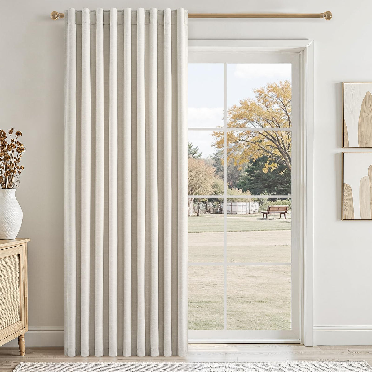 Topfinel Linen Blackout Curtains 96 Inch Long, Boho Farmhouse Ivory Birch Viral Drapes Pinch Pleated Curtains with Hooks for Living Room, Neutral 8 FT Back Tab Bedroom Curtains 52" X 96" 2 Panels