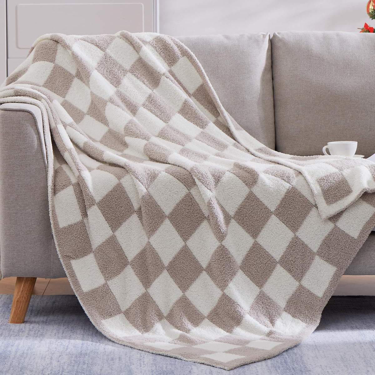 WRENSONGE Soft Checkered Throw Blanket for Couch-Cozy Warm Knitted Blankets