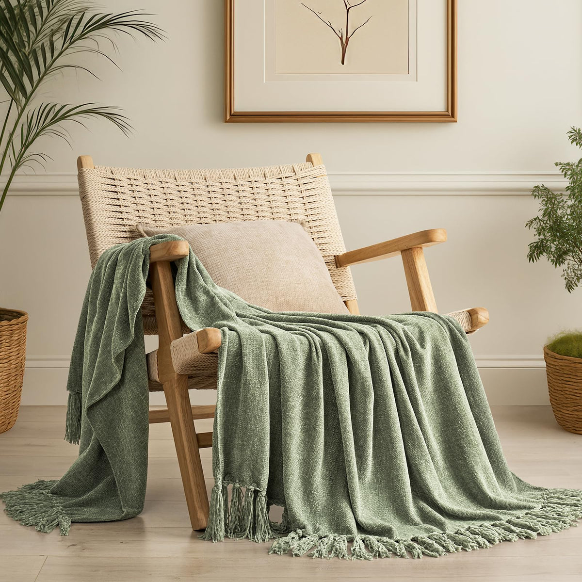 EverGrace Plaid Chenille Fall Throw Blanket, 50"x60", Harvest Orange Plaid