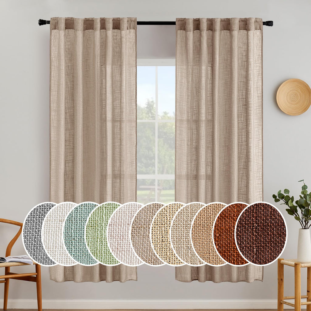 MIULEE Taupe Linen Curtains 52x84 Inch Length for Bedroom and Living Room