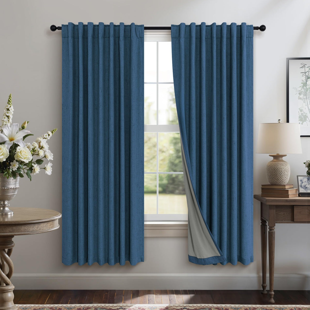 100% Blackout Curtains 84 Inch Length 2 Panels Set Neutral Boho Linen Farmhouse for Bedroom Windows Living Room Darkening Thermal Insulated Drapes Natural Cream Ivory 7ft Long Back Tab Pleated Pocket