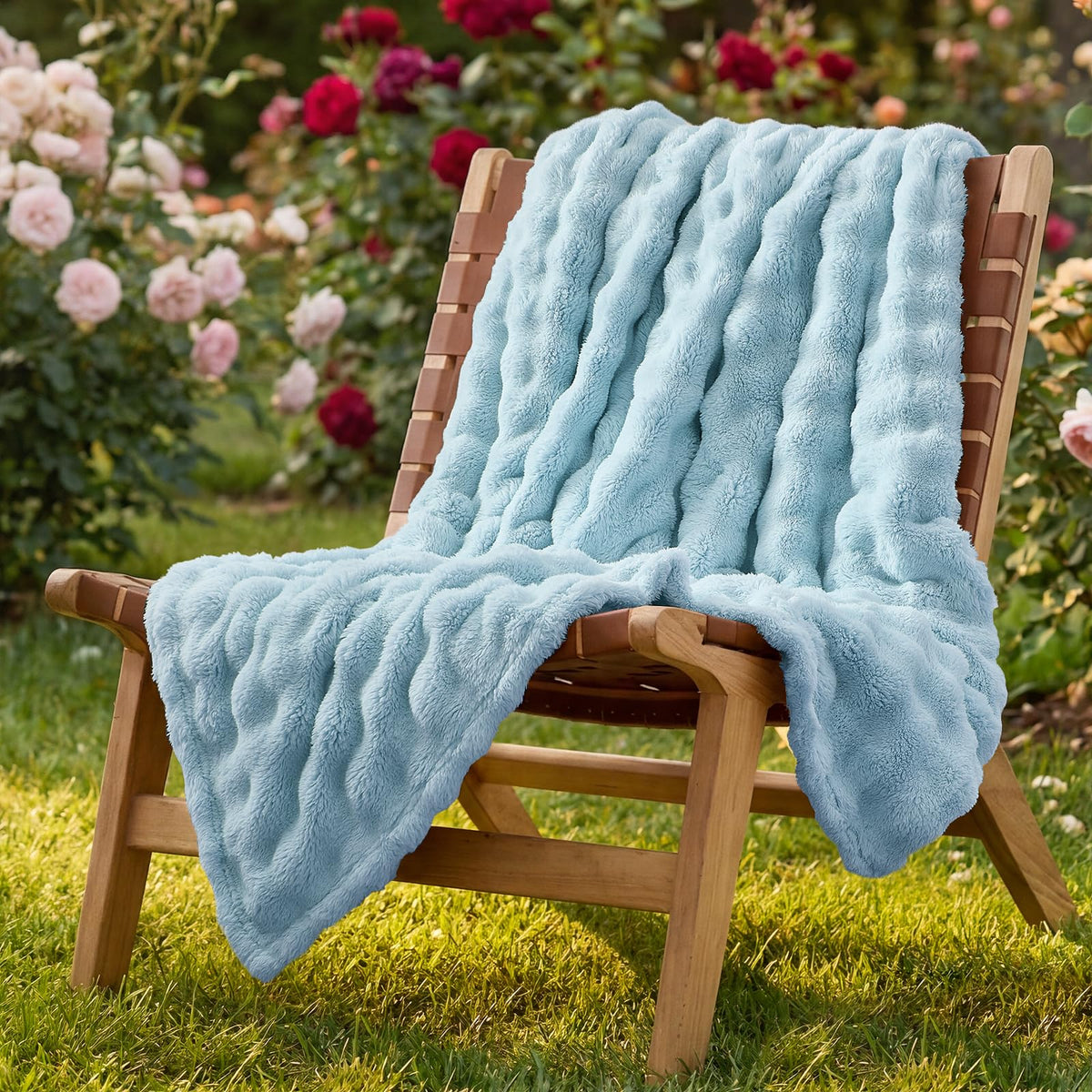 Lotus Karen 3D Bubble Fleece Blanket for Couch - Ultra Soft Fluffy White Throw Blanket for Sofa Bedroom, Lightweight Cozy Throw for All Season, Adults Women Kids Off White, 50"x60"