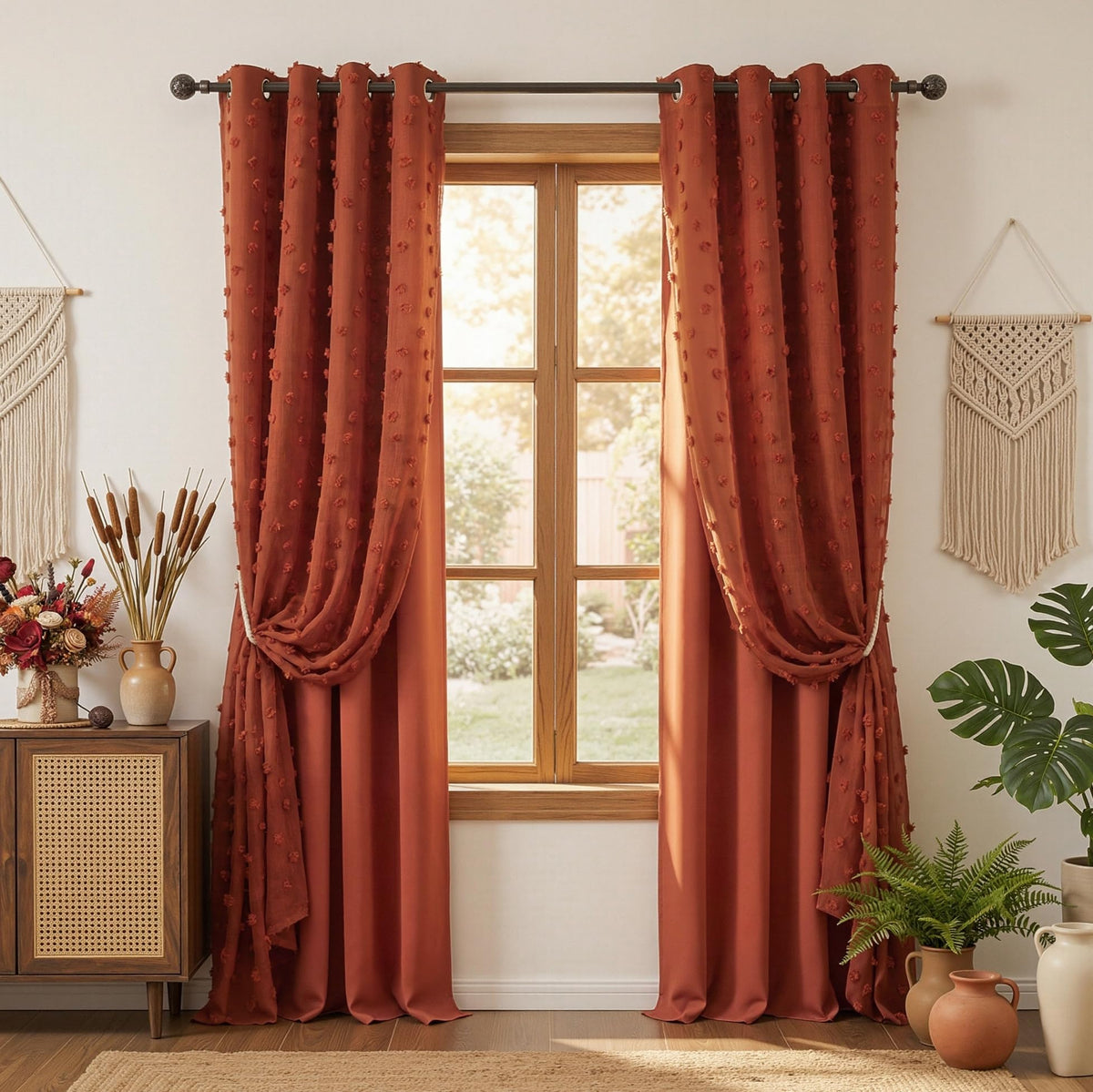 MYSKY HOME Beige Boho Curtains for Living Room 84 Inches Long Blackout Bohemian Curtains 2 Panels Beige Pom Pom Sheer Thermal Insulated Rustic Grommet Privacy Room Darkening Window Drapes 52" x 84"