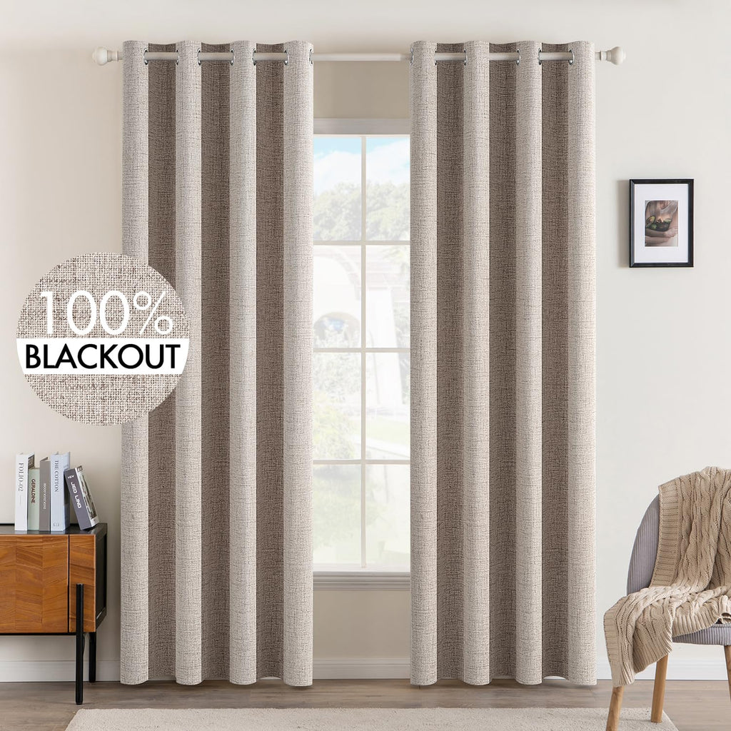 MIULEE 100% Blackout Linen Curtains for Bedroom 52x84 Inches Dusty Blue