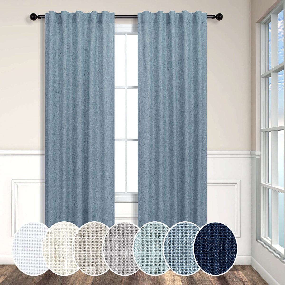 Natural Linen Back Tab Curtains 84 Inch Length for Living Room 2 Panel Pocket Drape Light Filtering Semi Sheer Neutral Country Rustic Farmhouse Boho Curtain Bedroom Muslin Look Ivory Cream Colored