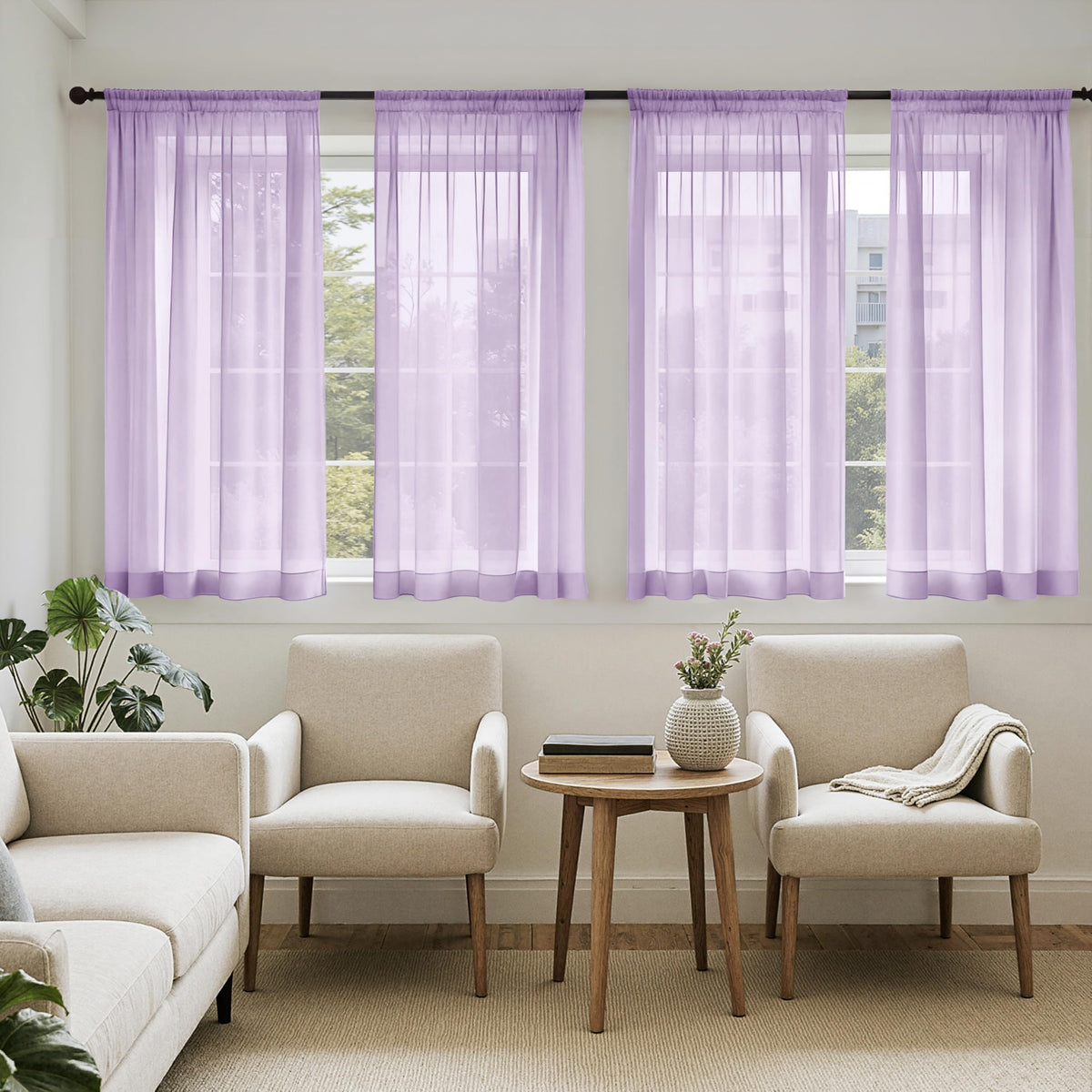 MIULEE Beige Sheer Curtains 84 Inches Long 4 Panels 42 x 84 Inches