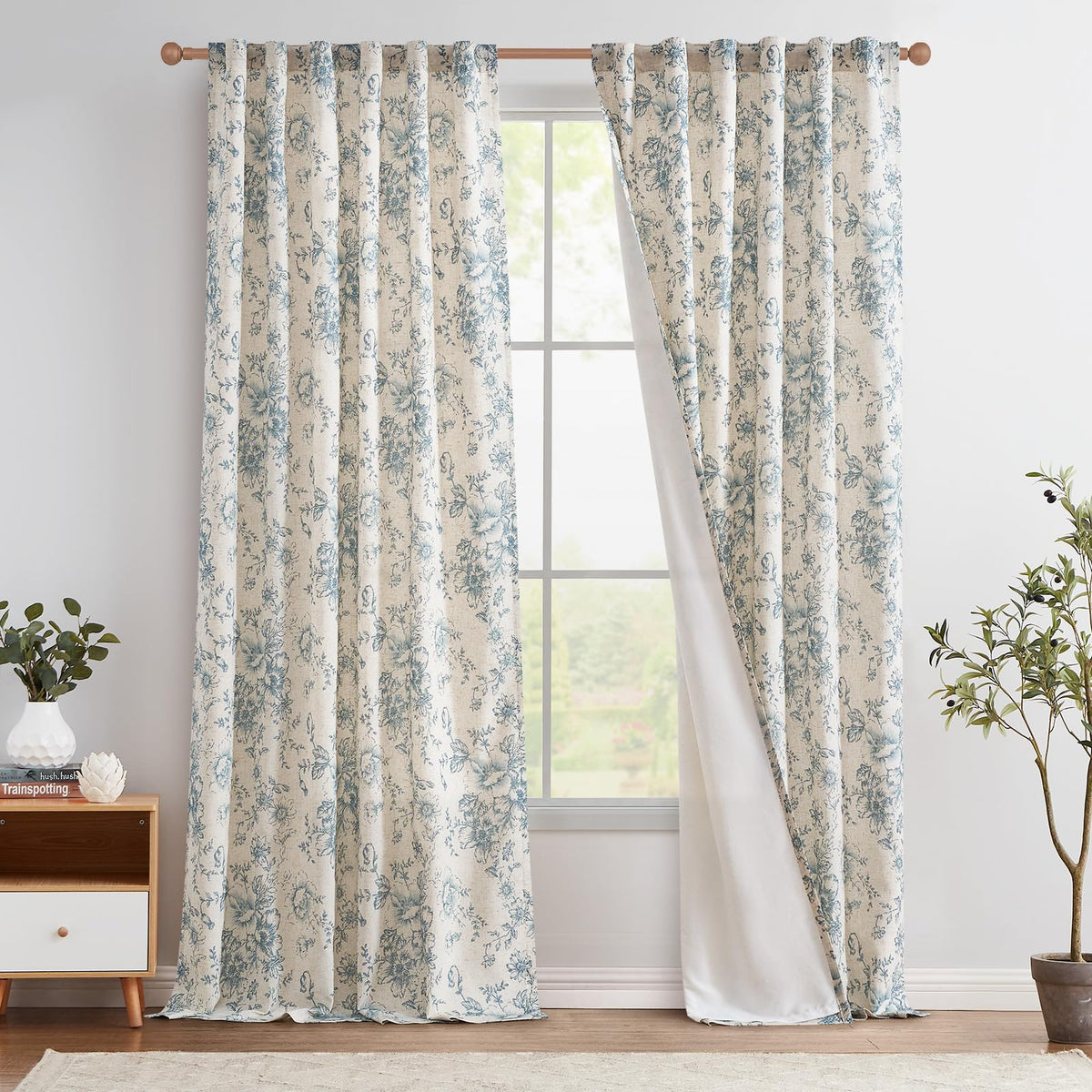 jinchan Vintage Floral Linen Curtains 84 Long for Living Room 2 Panels