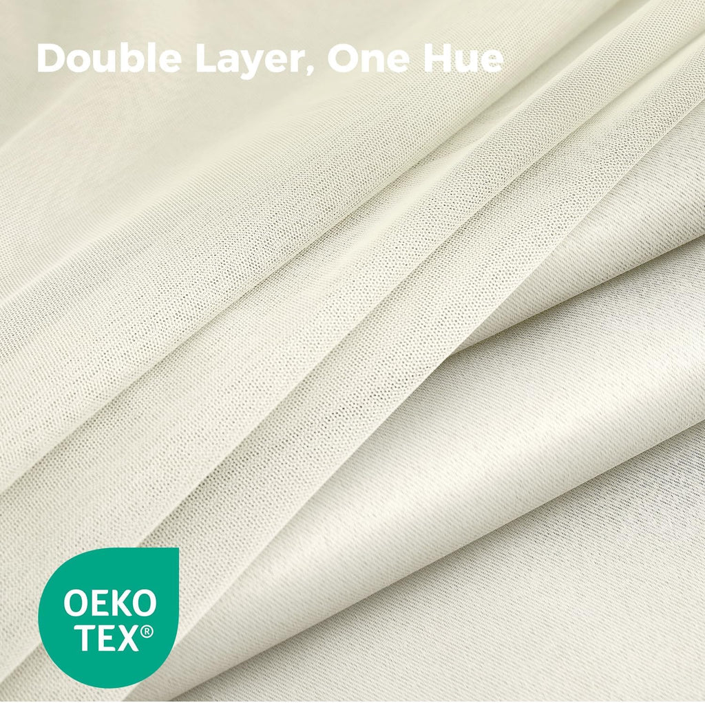 100% Blackout Curtains for Bedroom, Double Layer Ivory 84" L