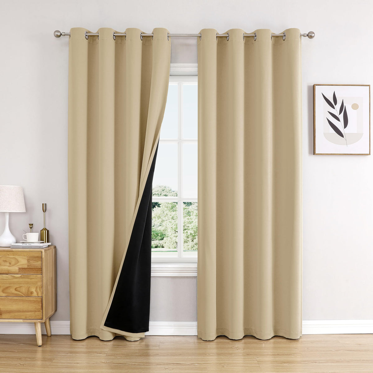 ChrisDowa 100% Blackout Curtains for Bedroom 63 Inch Long with Black Liner