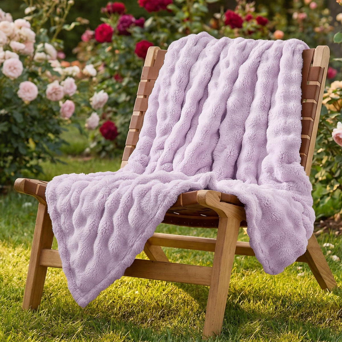 Lotus Karen 3D Bubble Fleece Blanket for Couch - Ultra Soft Fluffy White Throw Blanket for Sofa Bedroom, Lightweight Cozy Throw for All Season, Adults Women Kids Off White, 50"x60"