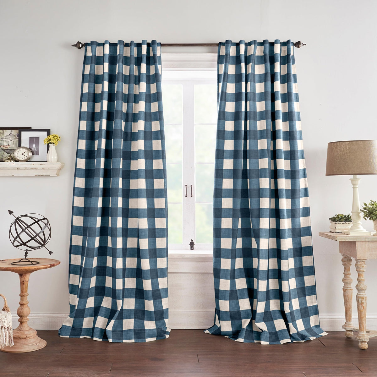 Grainger Buffalo Check Blackout Window Curtain, Linen - 52" W x 84" L
