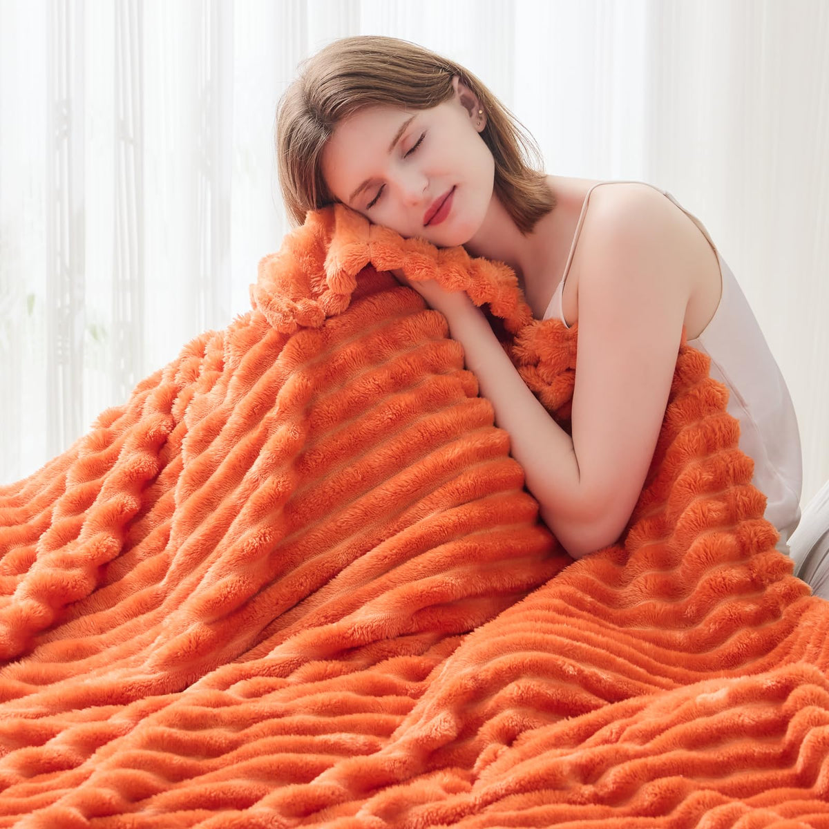 NEWCOSPLAY Fleece Ribbed Cozy Throw Blanket for Couch, Pink, 50"x60"