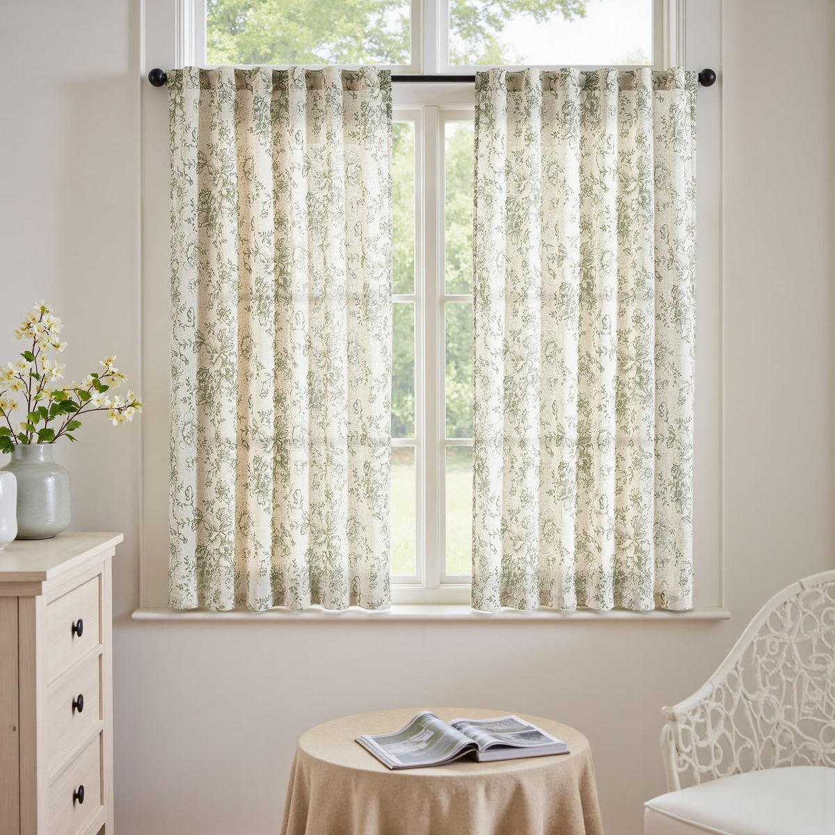 jinchan Vintage Floral Linen Curtains 84 Long for Living Room 2 Panels