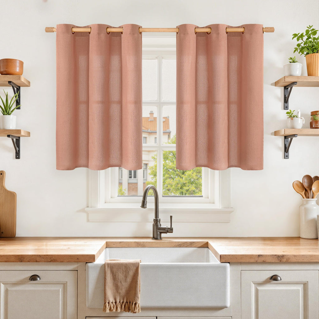 YoungsTex Linen Semi Sheer Curtains 63 Inch Length, Light Filtering Drapes