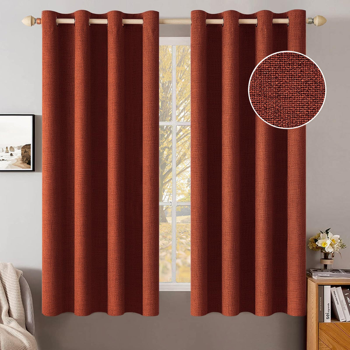 MIULEE 100% Blackout Linen Curtains for Bedroom 52x84 Inches Dusty Blue