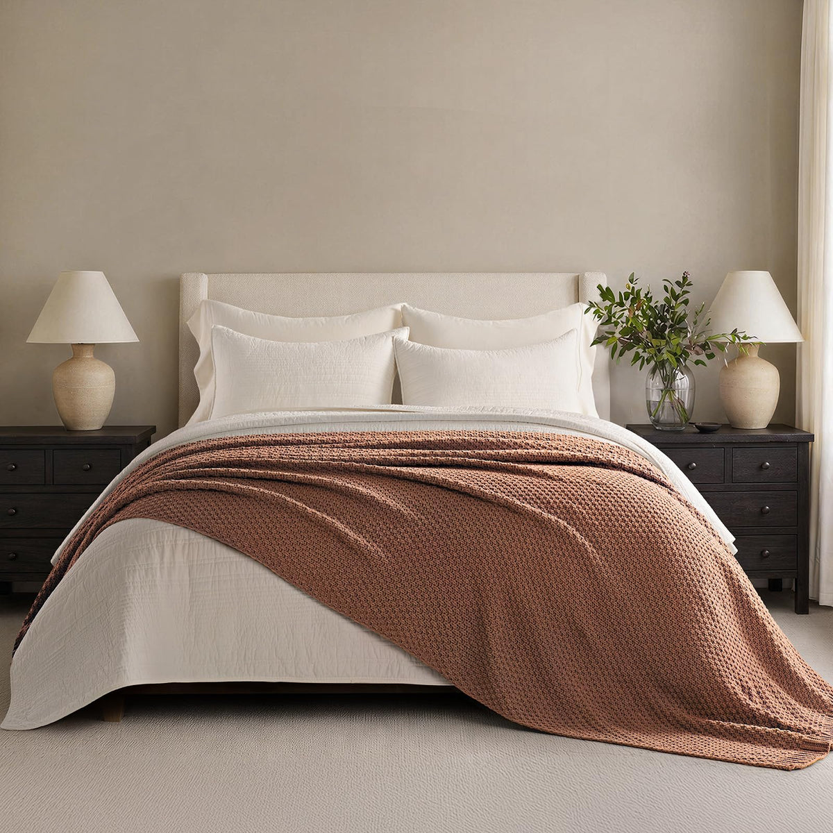 EVERGRACEHOME Chunky Chenille Knit Throw Blanket, 50 x 60, Olive Green