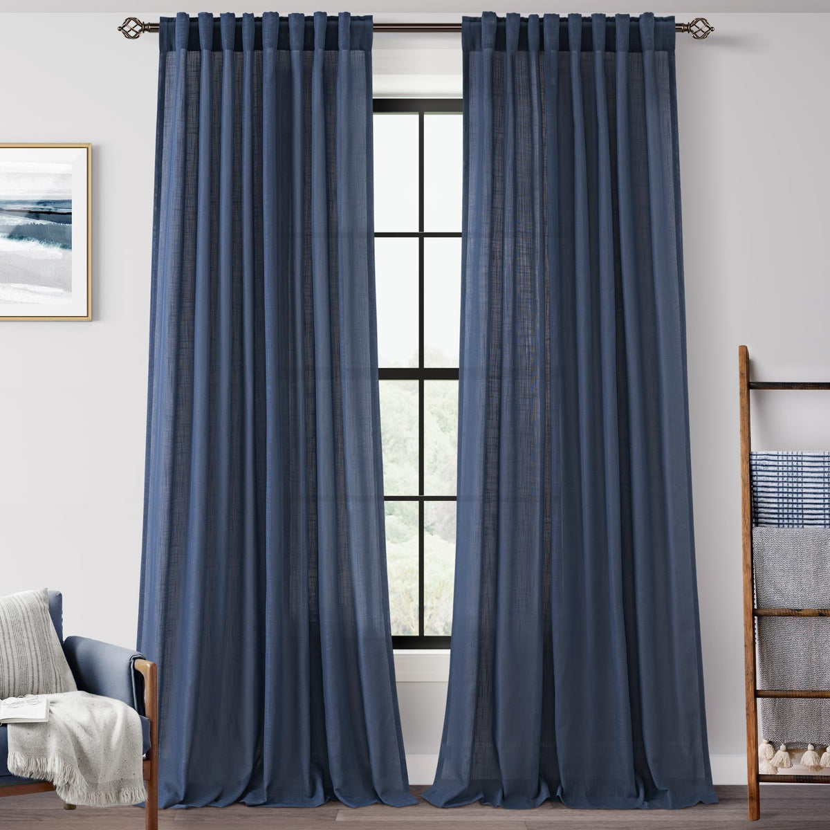96 inch Long Linen Curtains 2 Panels for Living Room Back Tab Cream Ivory Light Filtering Semi Sheer Curtain 96 inches Long Boho Farmhouse Rustic Linen Drapes Floor to Ceiling Length 8 FT