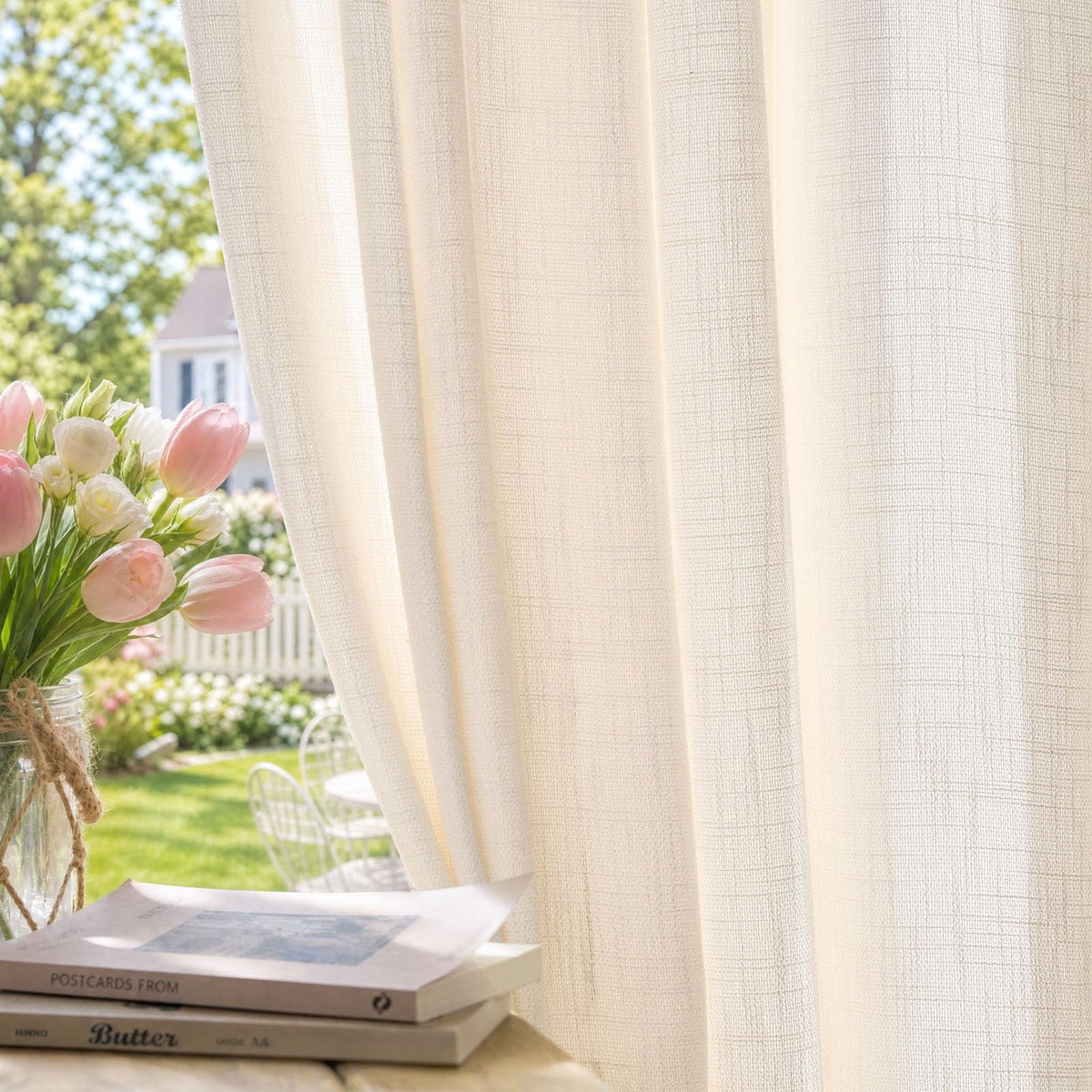 jinchan Burlap Look Curtains Blackout Curtains for Bedroom Lined Linen Textured Look Drapes for Living Room 84 Inches Long French Country Farmhouse Window 2 Panels Tan Drapes