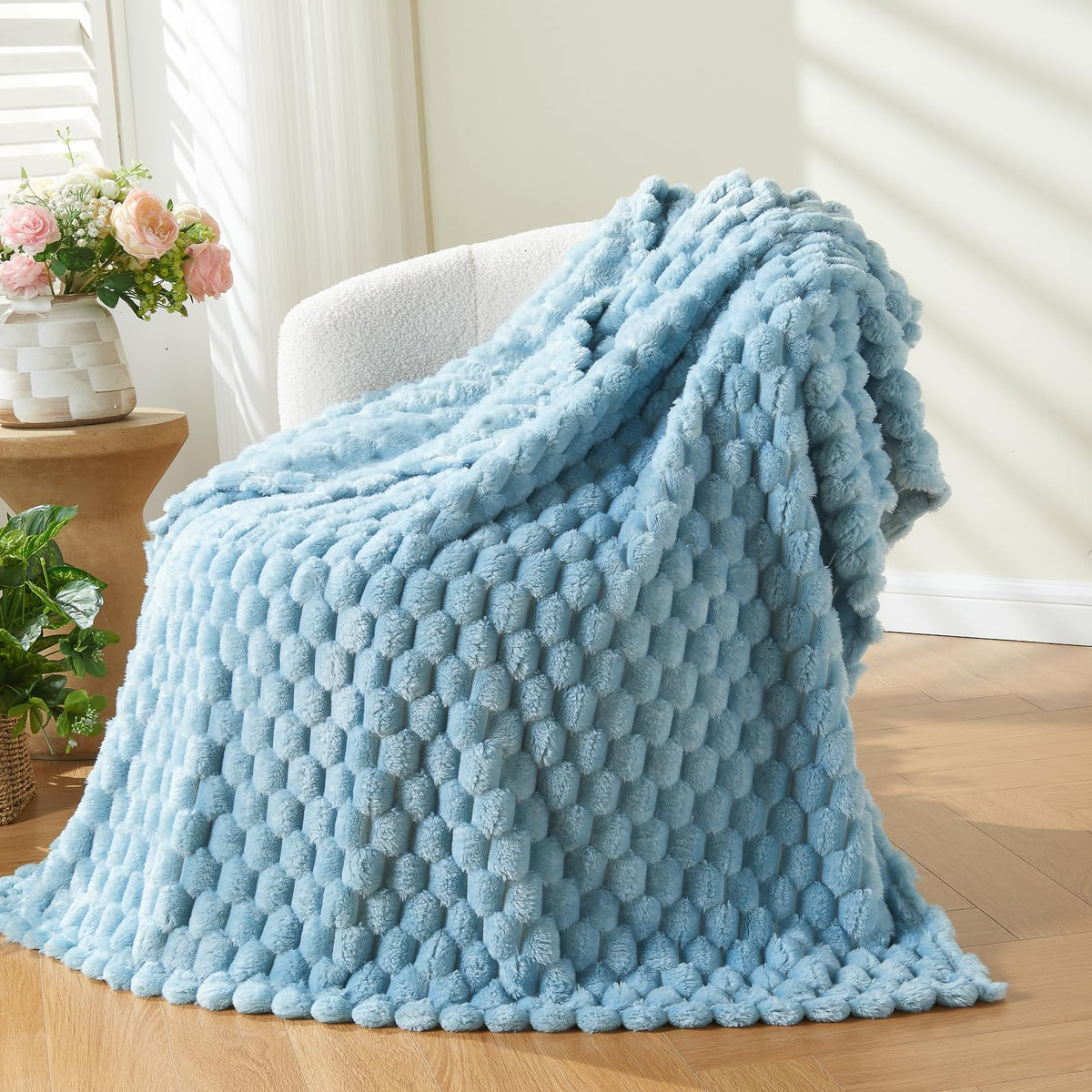 NEWCOSPLAY Fleece Ribbed Cozy Throw Blanket for Couch, Pink, 50"x60"
