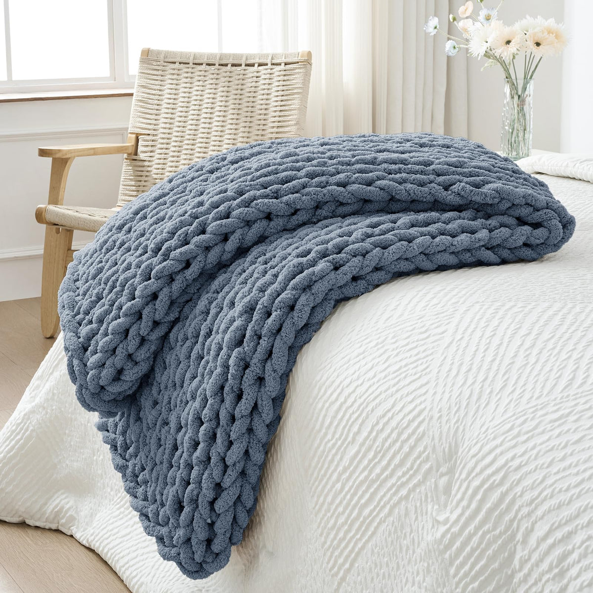 Bigacogo Chunky Knit Throw Blanket for Couch, 40x60 inches, Beige