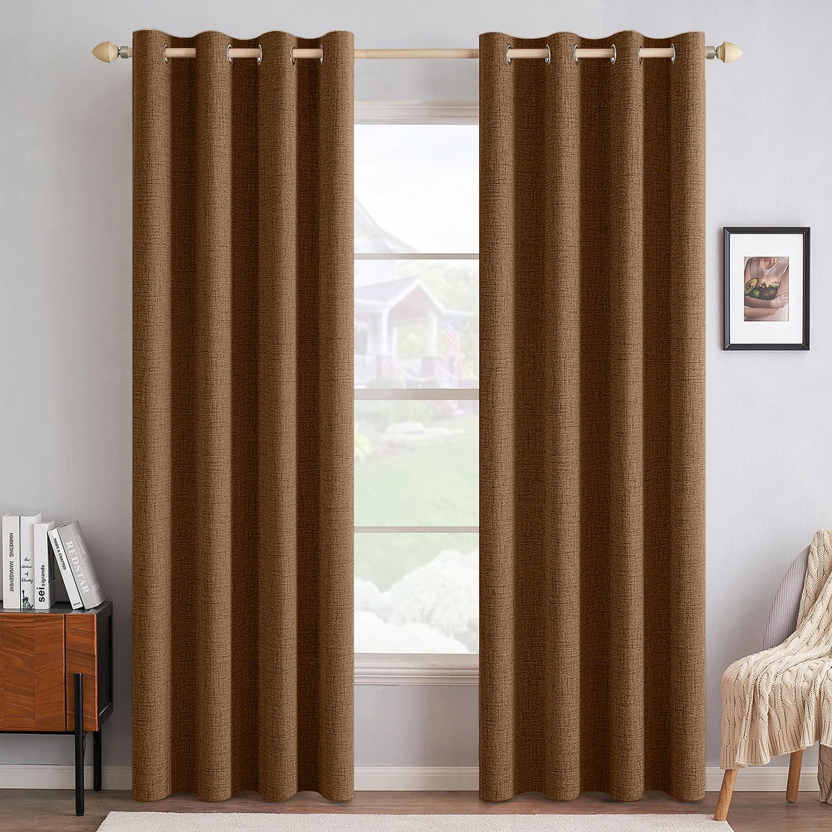 MIULEE 100% Blackout Linen Curtains for Bedroom 52x84 Inches Natural Beige