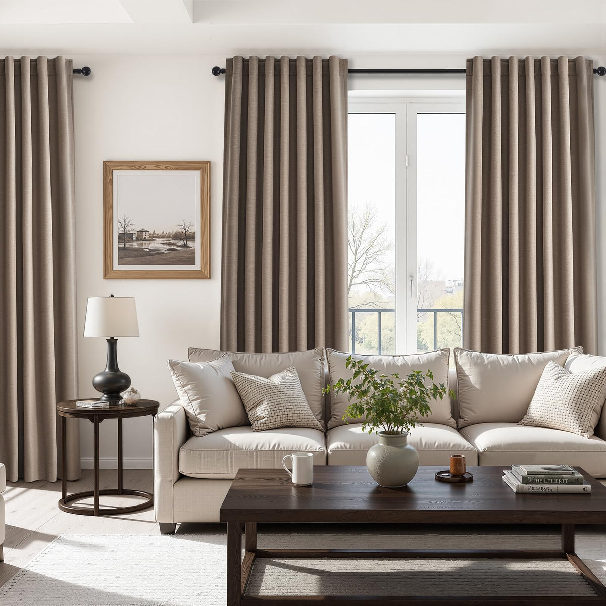 Topfinel Linen Blackout Curtains 96 Inch Long, Boho Farmhouse Ivory Birch Viral Drapes Pinch Pleated Curtains with Hooks for Living Room, Neutral 8 FT Back Tab Bedroom Curtains 52" X 96" 2 Panels