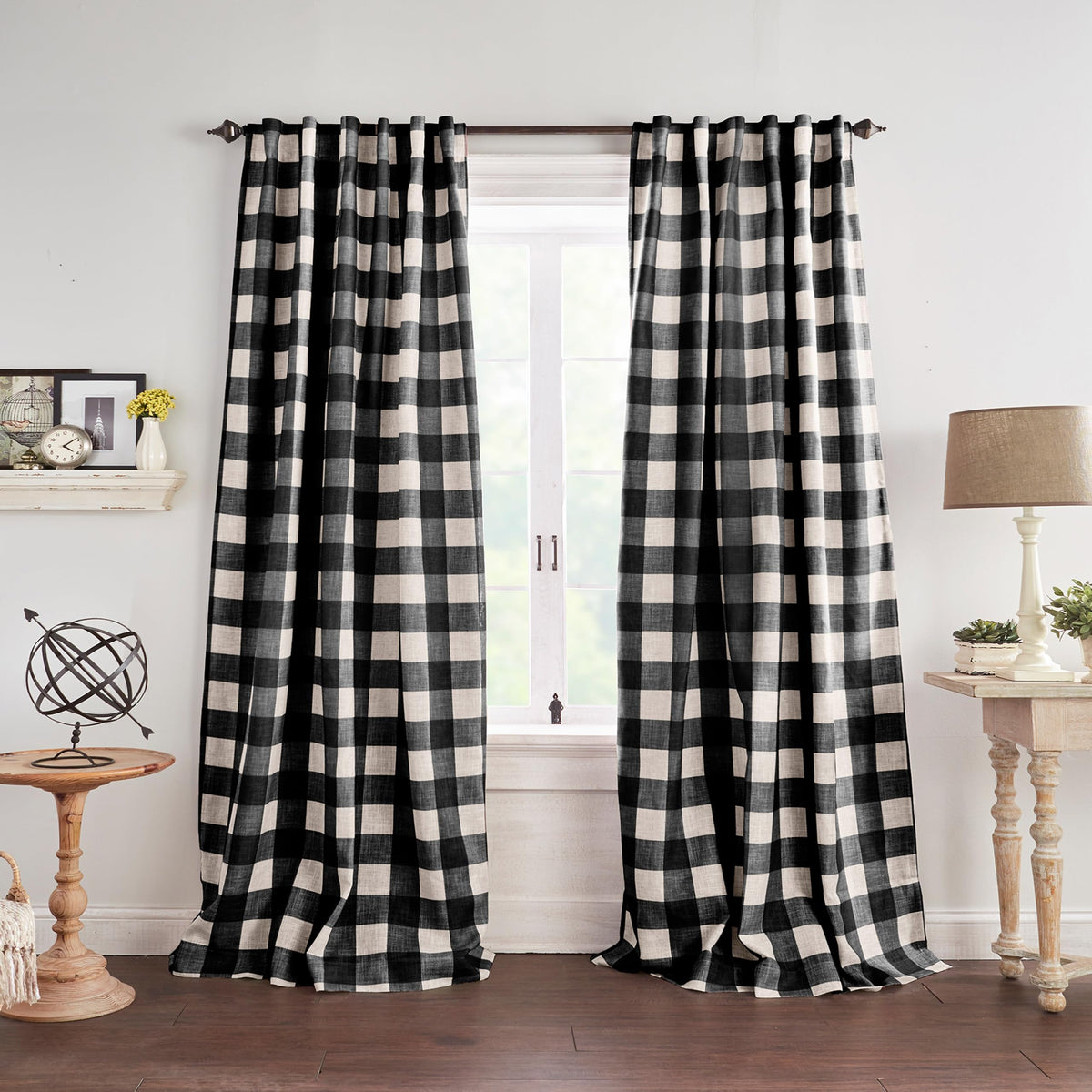 Grainger Buffalo Check Blackout Window Curtain, Linen - 52" W x 84" L