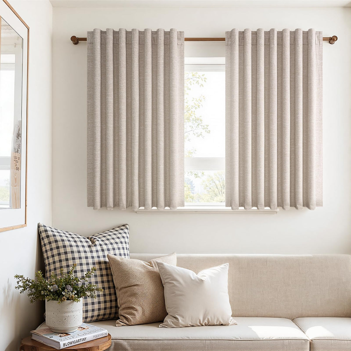Topfinel Linen Blackout Curtains 96 Inch Long, Boho Farmhouse Ivory Birch Viral Drapes Pinch Pleated Curtains with Hooks for Living Room, Neutral 8 FT Back Tab Bedroom Curtains 52" X 96" 2 Panels