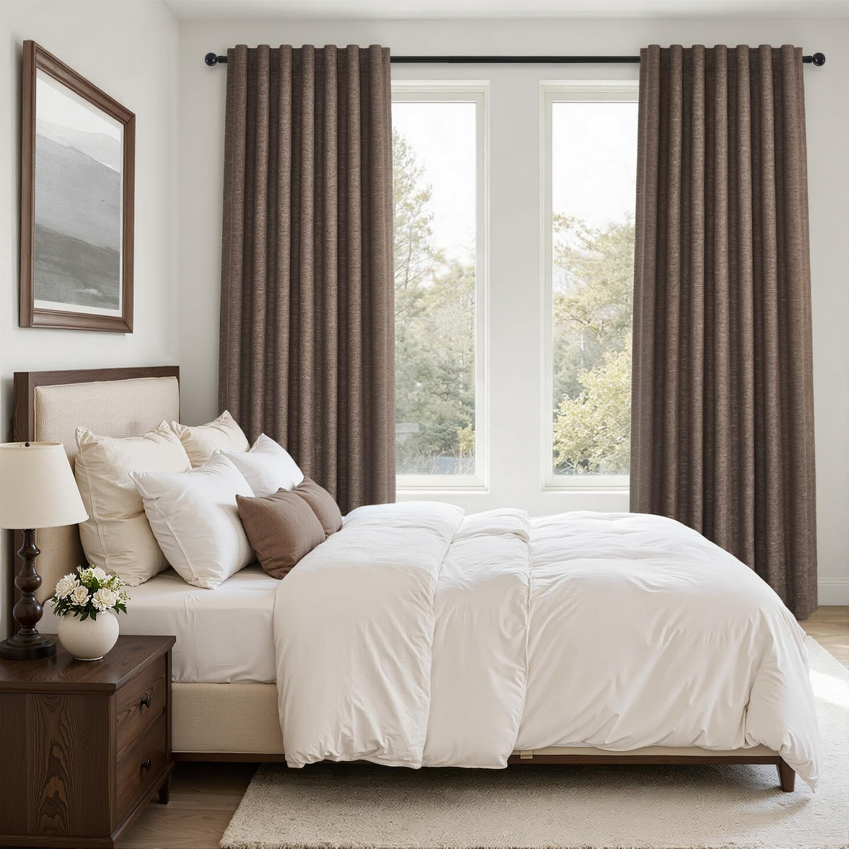 Topfinel Linen Blackout Curtains 96 Inch Long, Boho Farmhouse Ivory Birch Viral Drapes Pinch Pleated Curtains with Hooks for Living Room, Neutral 8 FT Back Tab Bedroom Curtains 52" X 96" 2 Panels