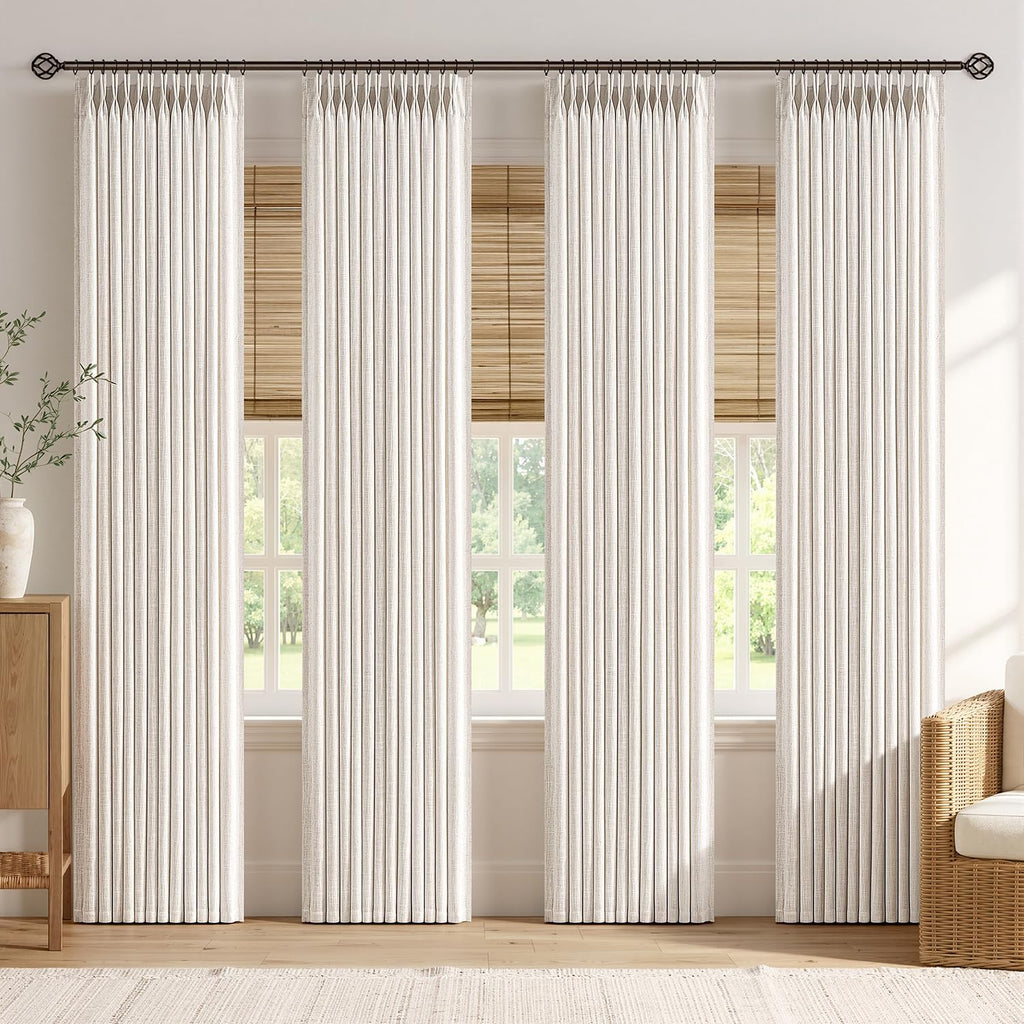 MIULEE 4 Panels Set Pinch Pleated Linen Curtains 90 Inches Long Natural