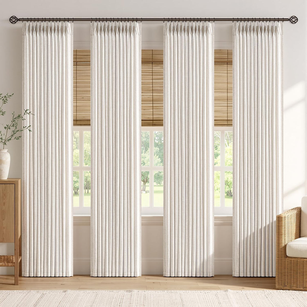 MIULEE 4 Panels Set Pinch Pleated Linen Curtains 90 Inches Long Natural