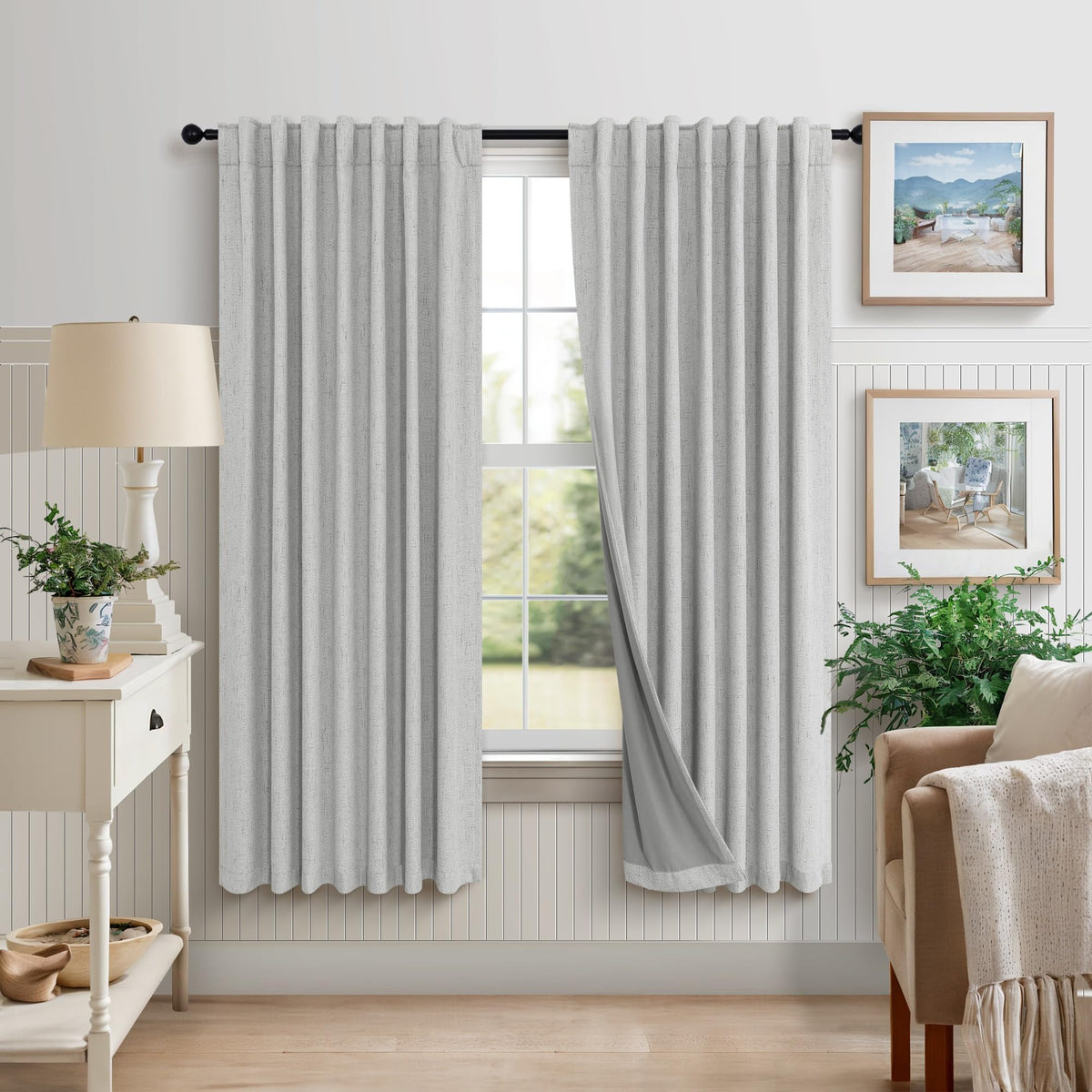 100% Blackout Curtains 84 Inch Length 2 Panels Set Neutral Boho Linen Farmhouse for Bedroom Windows Living Room Darkening Thermal Insulated Drapes Natural Cream Ivory 7ft Long Back Tab Pleated Pocket