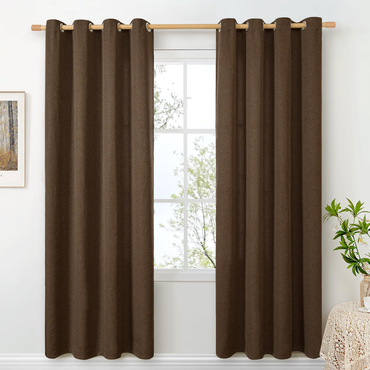 BGment Oatmeal Linen Curtains for Living Room 95 Inch Length 2 Panels Set, Privacy Drapes Light Filtering with Grommet for Farmhouse Bedroom No See Through, Each 52 Inch Wide