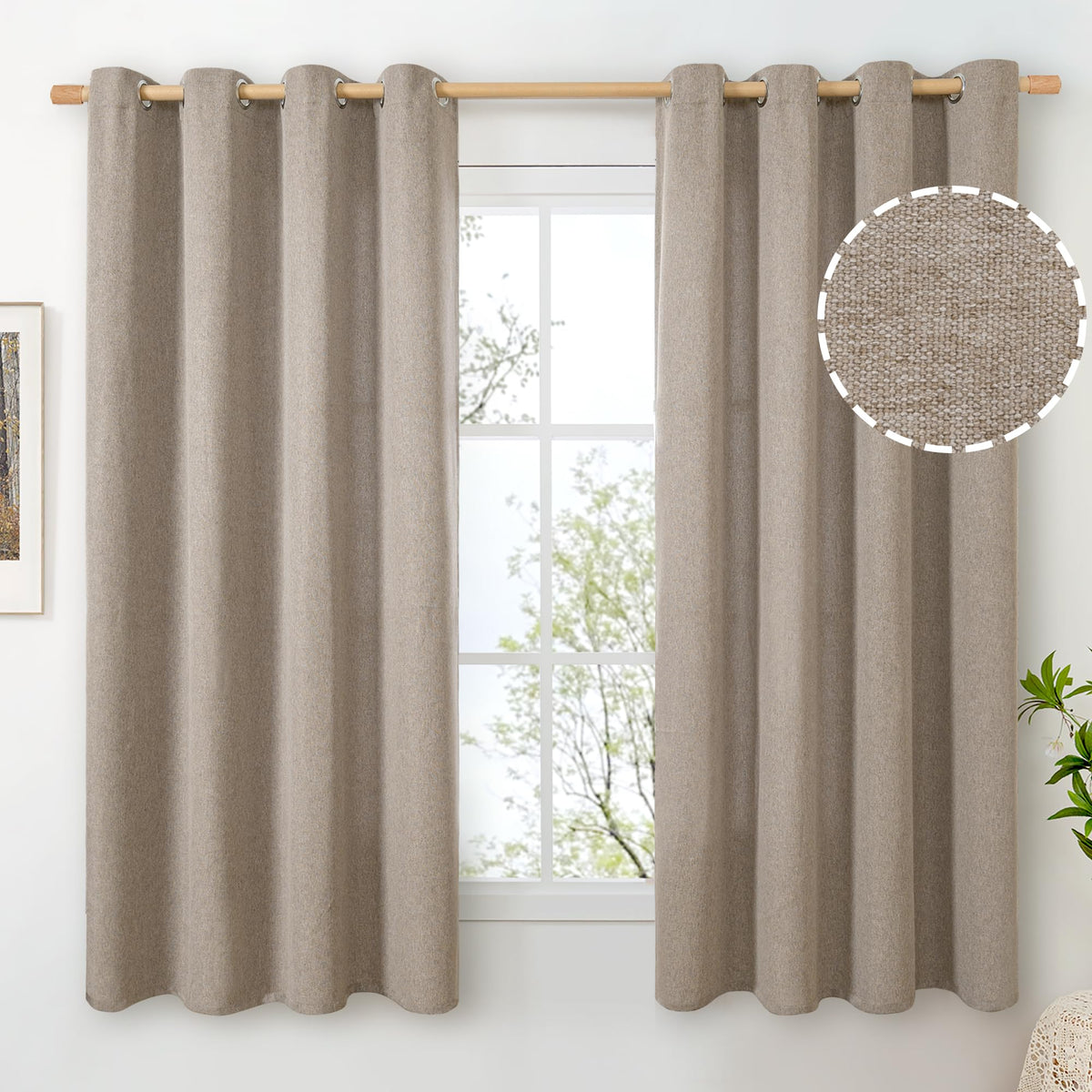BGment Oatmeal Linen Curtains for Living Room 95 Inch Length 2 Panels Set, Privacy Drapes Light Filtering with Grommet for Farmhouse Bedroom No See Through, Each 52 Inch Wide