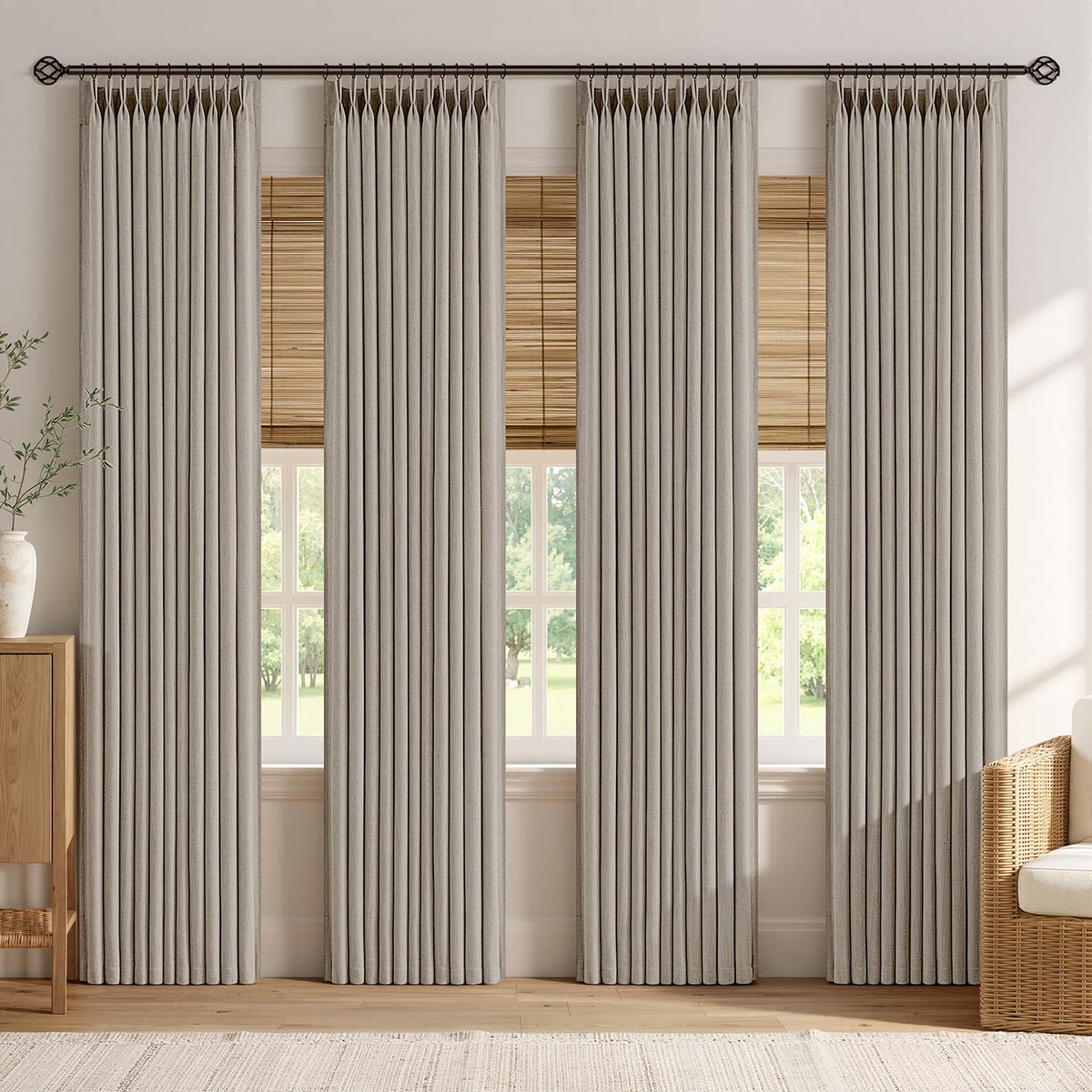 MIULEE 4 Panels Set Pinch Pleated Linen Curtains 90 Inches Long Natural