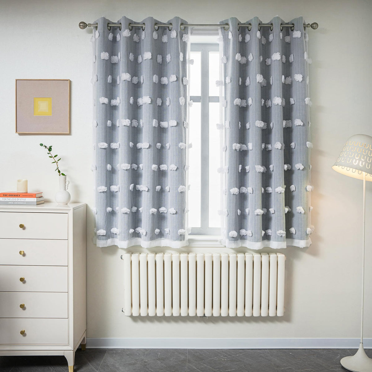 MYSKY HOME Beige Boho Curtains for Living Room 84 Inches Long Blackout Bohemian Curtains 2 Panels Beige Pom Pom Sheer Thermal Insulated Rustic Grommet Privacy Room Darkening Window Drapes 52" x 84"