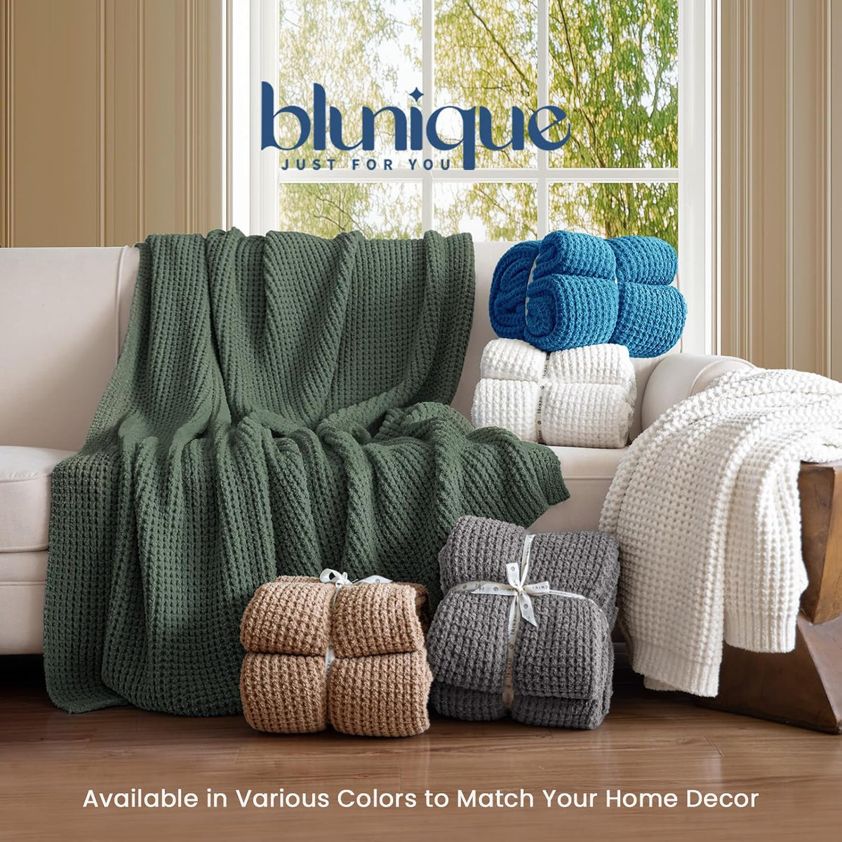 Waffle Knit Throw Blanket for Couch, Soft Cozy Chunky Knit Thick Knitted Blanket for Sofa, Bed, Gift for Women Girls Home Decor (Sage, Throw 50"x60")