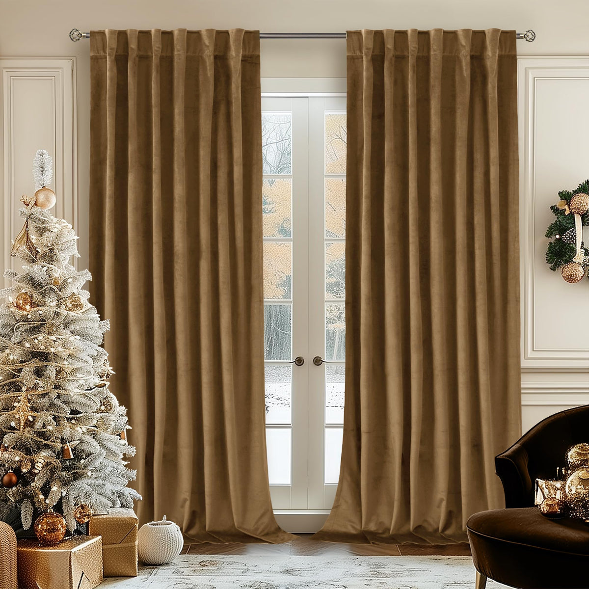 BGment Christmas Red Velvet Curtains 96 Inches for Living Room, Thermal Room Darkening Curtains Sound Reduce Drapes with Back Tab and Rod Pocket for French Door, 2 Panels, 52 x 96 Inch