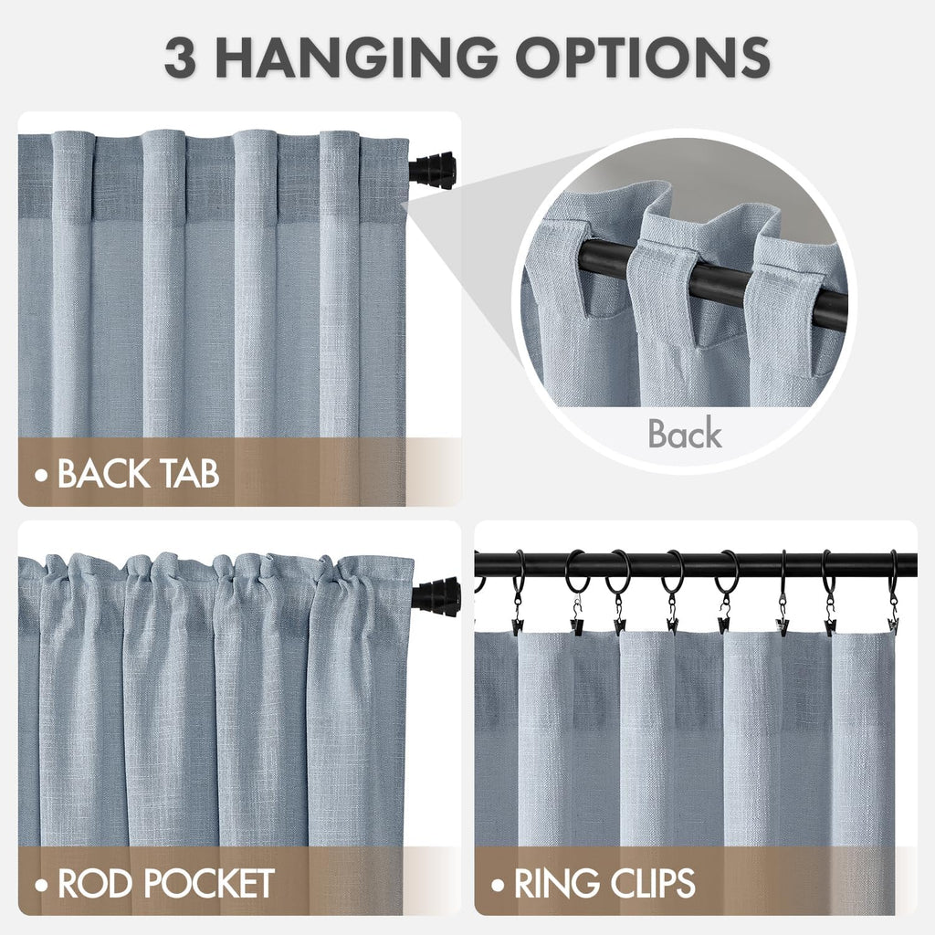 MIULEE Thick Linen Curtains, 42Wx72L, Light Blue Semi Sheer Linen Textured