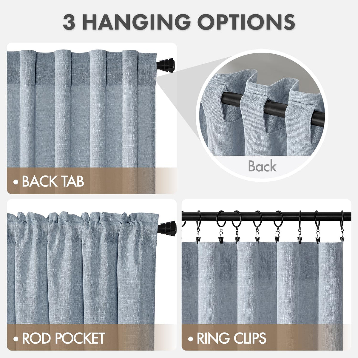 MIULEE Thick Linen Curtains, 42Wx72L, Light Blue Semi Sheer Linen Textured