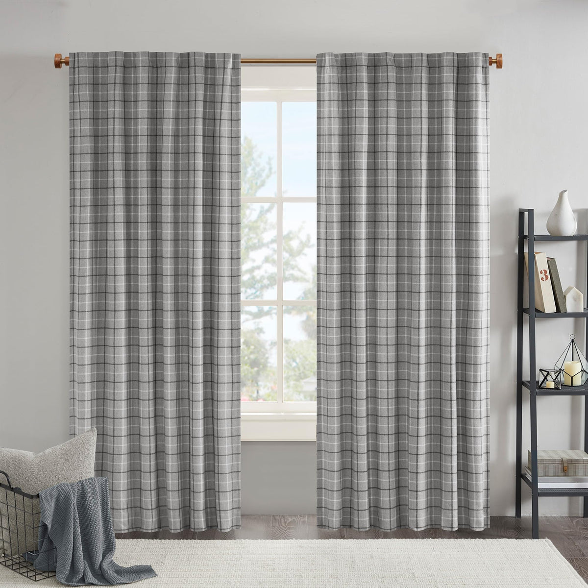 Madison Park Plaid Window Curtain Thermal Insulated, 1 Panel, 50x95 Brown