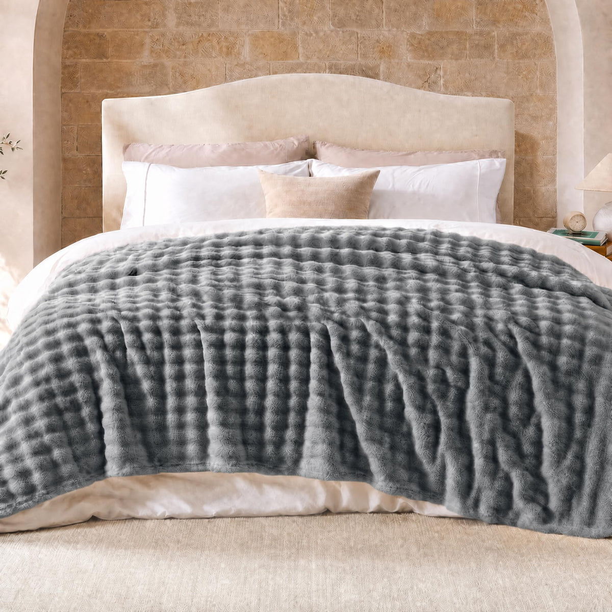 Lotus Karen 3D Bubble Fleece Blanket for Couch - Ultra Soft Fluffy White Throw Blanket for Sofa Bedroom, Lightweight Cozy Throw for All Season, Adults Women Kids Off White, 50"x60"