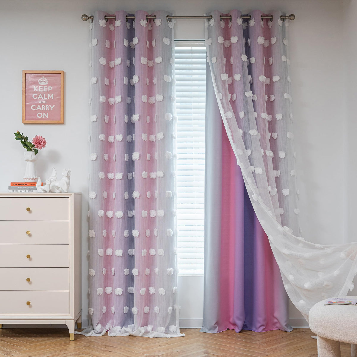 MYSKY HOME Beige Boho Curtains for Living Room 84 Inches Long Blackout Bohemian Curtains 2 Panels Beige Pom Pom Sheer Thermal Insulated Rustic Grommet Privacy Room Darkening Window Drapes 52" x 84"