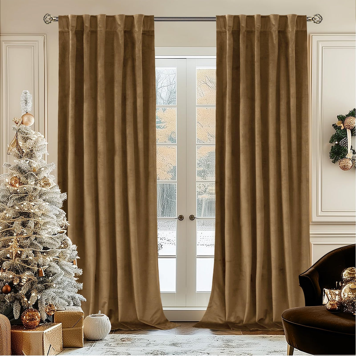 BGment Christmas Red Velvet Curtains 96 Inches for Living Room, Thermal Room Darkening Curtains Sound Reduce Drapes with Back Tab and Rod Pocket for French Door, 2 Panels, 52 x 96 Inch