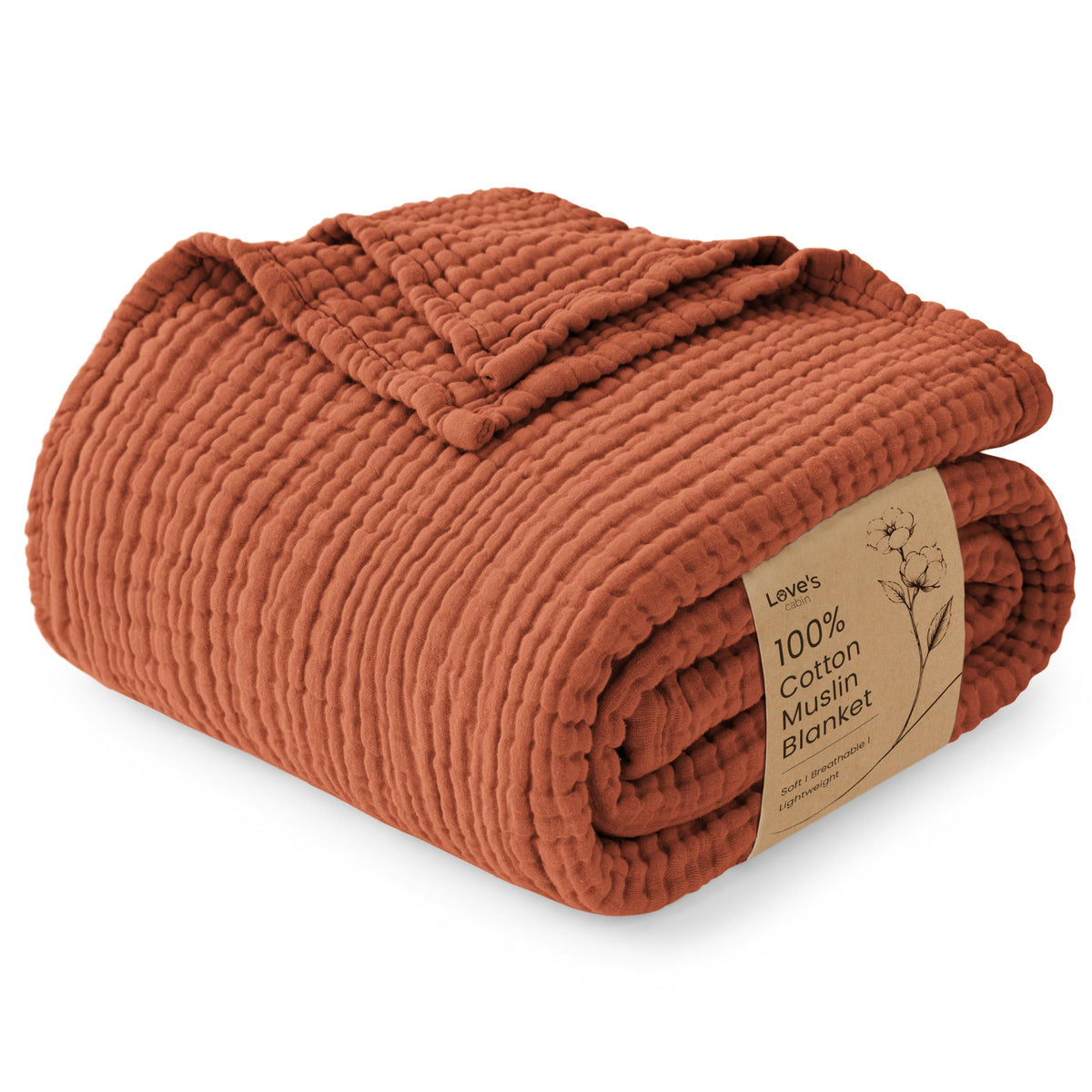 Love's cabin 100% Cotton Muslin Blanket, 6 Layer Lightweight Breathable Gauze Throw Blanket 50 x 60 Inches, Soft All Season Blanket for Couch, Bed, Sofa, Beige