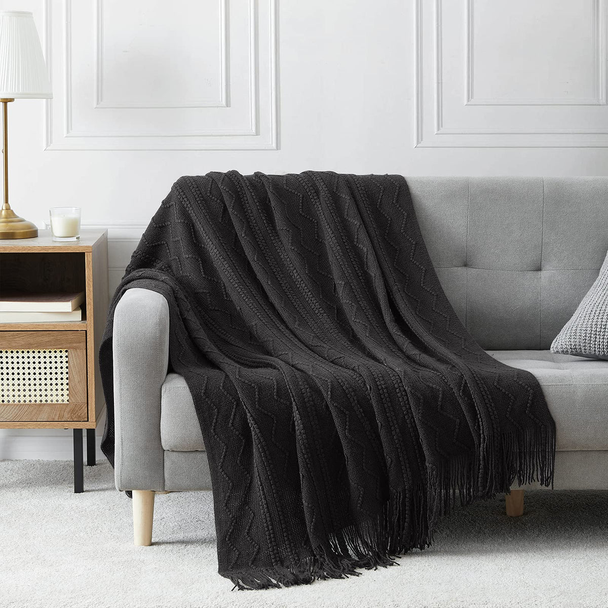 BOURINA Beige Throw Blanket 50x60 Inch Boho Knitted Soft Throw Sofa Blanket