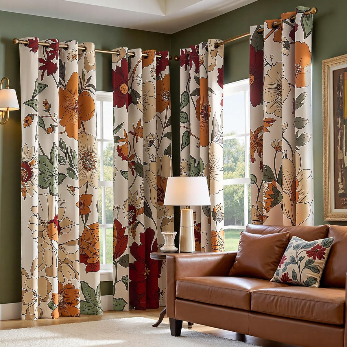 jinchan Beige Boho Floral Blackout Curtains 84 Inch Grommet 4 Panels